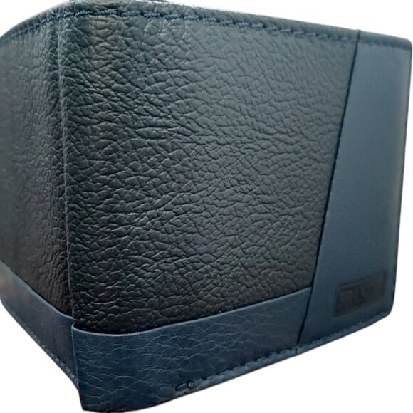 Genuine Cowhide Leather Wallet with RFID Blue Black - Picture 6 of 7